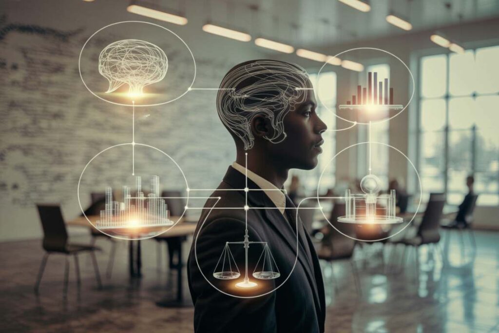 Conceptual, minimalist editorial photo: core AI competencies.